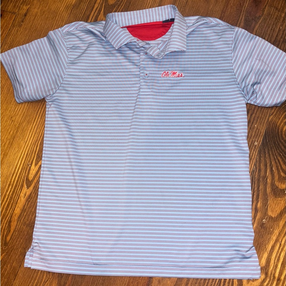 Ole Miss Kids Striped Polo Shirt - Blue and Red